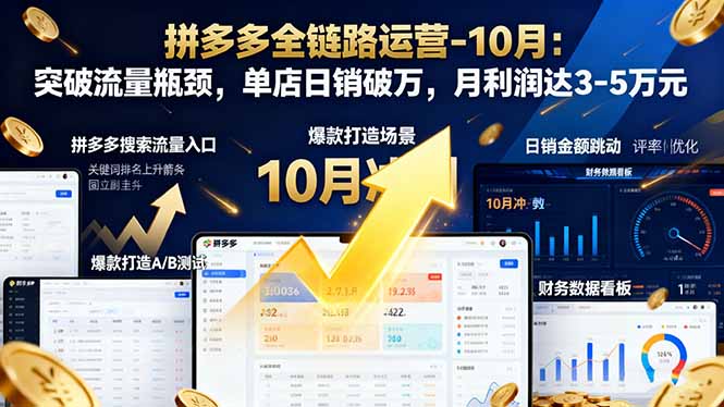 拼多多全链路运营-10月：突破流量瓶颈，单店日销破万，月利润达3-5万元-小艾项目网