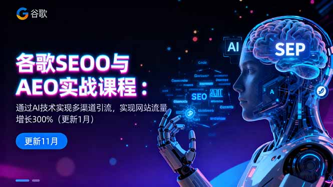 谷歌SEO与AEO实战课程：通过AI技术实现多渠道引流，实现网站流量增长300%-百盛轻创