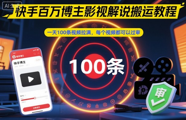 快手百万博主影视解说搬运教程，一天100条视频拉满，每个视频都可以过审-百盛轻创