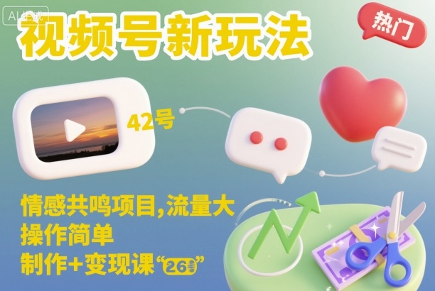视频号新玩法，情感共鸣项目，流量大，操作简单，制作+变现课-百盛轻创