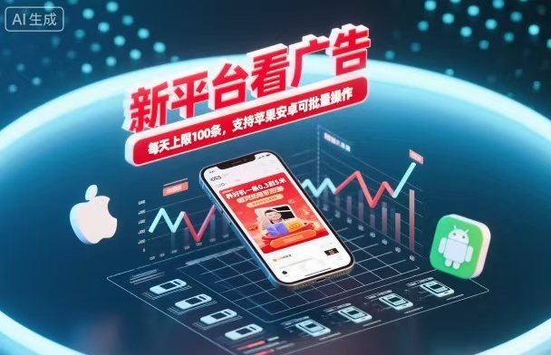 新台看广告，养好机一条5毛到5块，单机日入30到100，支持苹果安卓，可批量操作。-小艾项目网