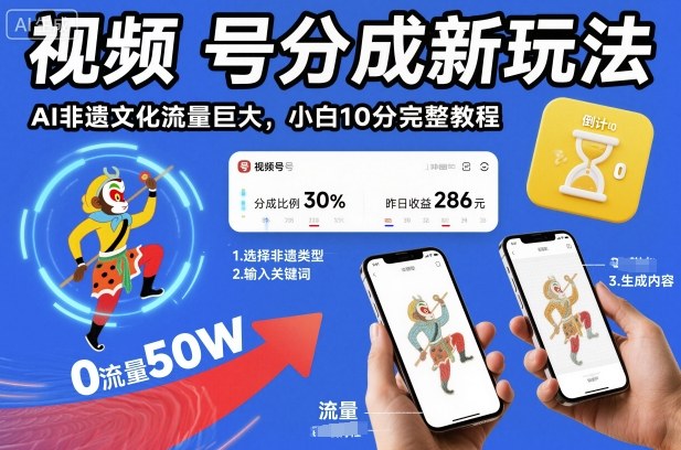 视频号分成新玩法，AI非遗文化流量巨大，小白10分钟搞定，完整教程-小艾项目网