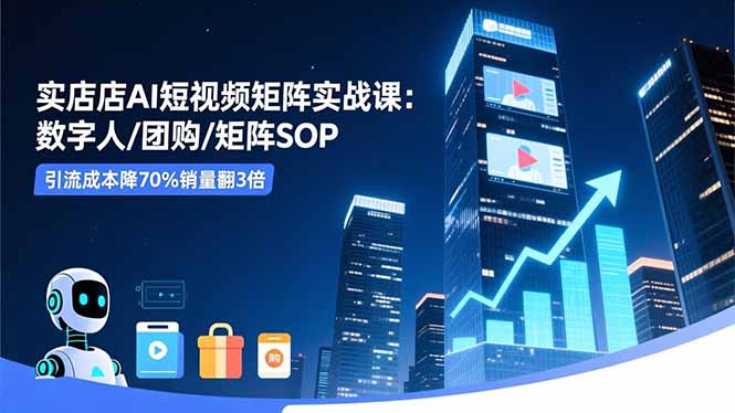 实体店AI短视频矩阵实战课：数字人/团购/矩阵SOP，引流成本降70%销量翻3倍-百盛轻创