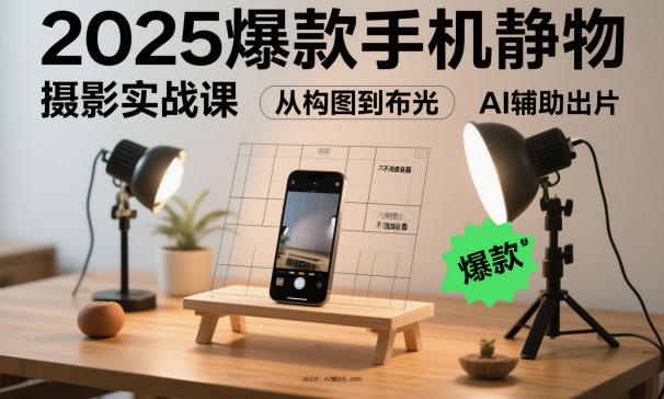 2025爆款手机静物摄影实战课，从构图到布光，不用贵设备，AI辅助出片-百盛轻创