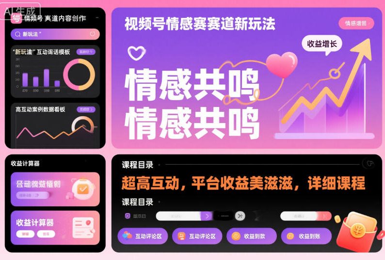 视频号情感赛道新玩法，超高互动，平台收益美滋滋，详细课程-百盛轻创