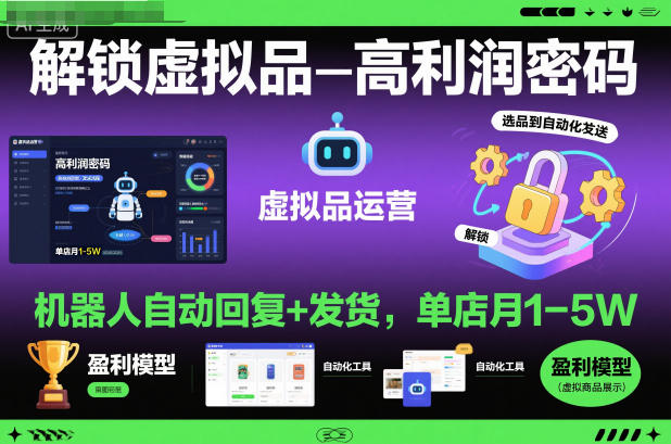 解锁虚拟品高利润密码：机器人自动回复+发货，单店月1-5W【揭秘】-百盛轻创