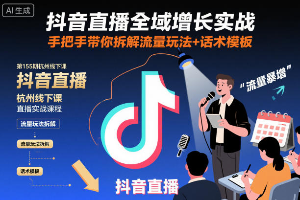 抖音直播全域增长实战第155期杭州线下课，手把手带你拆解流量玩法+话术模板-百盛轻创