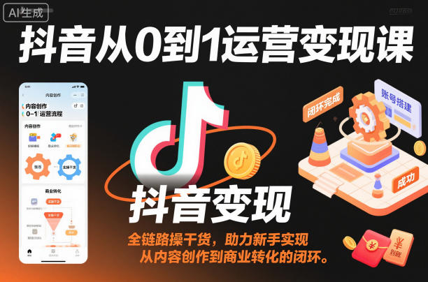 抖音从0到1运营变现课,全链路实操干货,助力新手实现从内容创作到商业转化的闭环