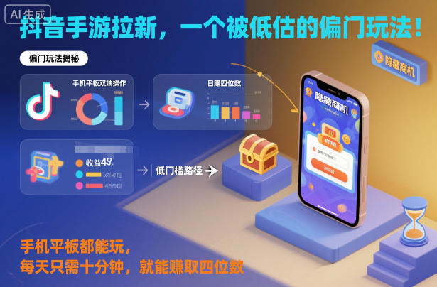 抖音手游拉新，一个被低估的偏门玩法！手机平板都能玩，每天只需十分钟，就能賺取四位数【揭秘】-小艾项目网