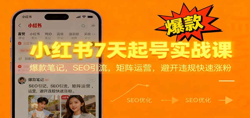 小红书7天起号实战课：爆款笔记，SEO引流，矩阵运营，避开违规快速涨粉-百盛轻创