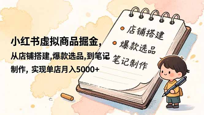 小红书虚拟商品掘金，从店铺搭建,爆款选品,到笔记制作，实现单店月入5000+-百盛轻创