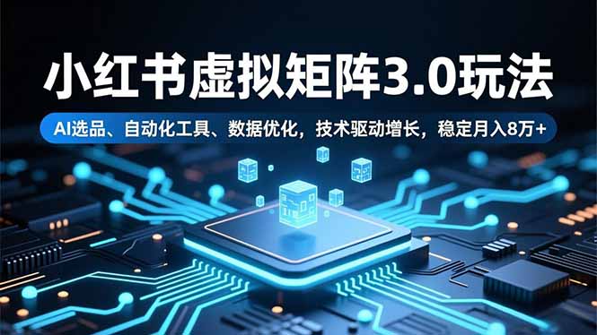 小红书虚拟矩阵3.0玩法，AI选品、自动化工具、数据优化，技术驱动增长，稳定月入8万+-小艾项目网