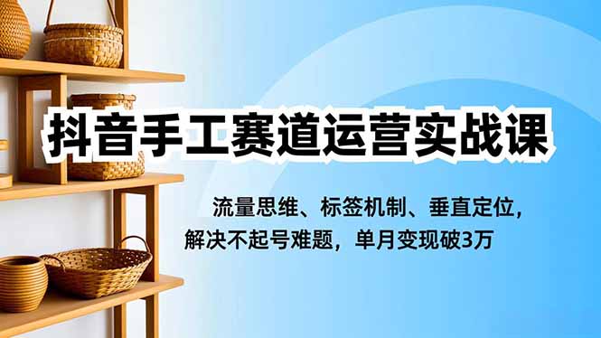 抖音手工赛道运营实战课，流量思维、标签机制、垂直定位，解决不起号难题，单月变现破3万-百盛轻创