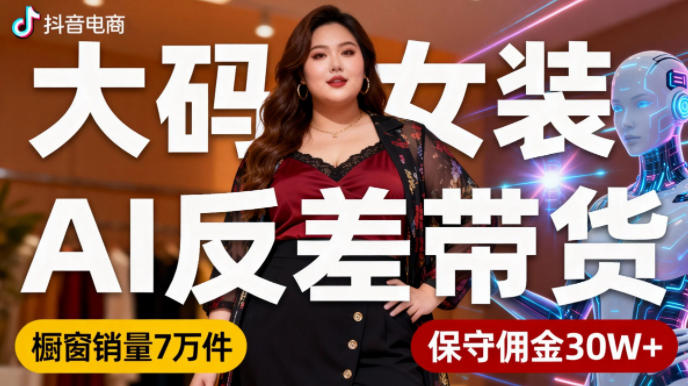 抖音小众赛道，大码女装AI反差带货，不用直播，每天6条作品，橱窗卖7万件，保守佣金30W+-小艾项目网