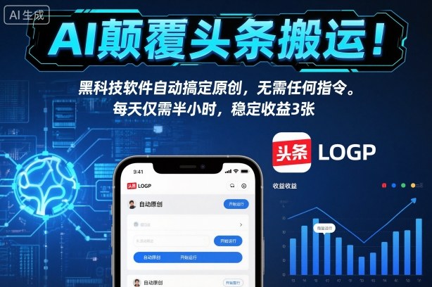 AI颠覆头条搬运！黑科技软件自动搞定原创，无需任何指令。每天仅需半小时，稳定收益3张【揭秘】-百盛轻创
