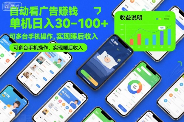 自动看广告賺钱，单机日入30-100+，可多台手机操作，实现睡后收入【揭秘】-百盛轻创