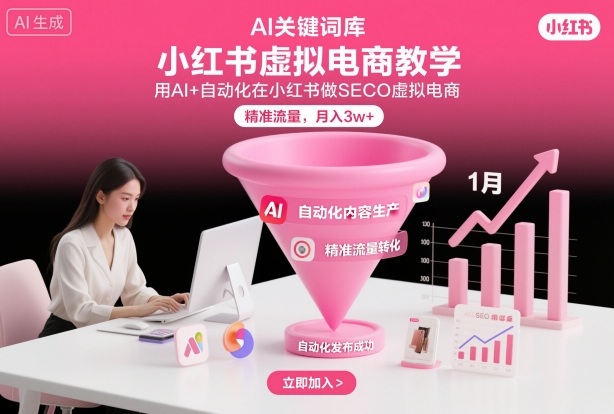 小红书虚拟电商项目，用AI+自动化在小红书做SEO虚拟电商，精准流量，月入3w+-百盛轻创