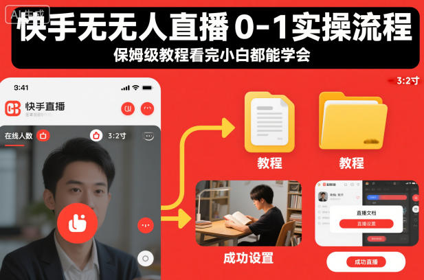快手无人直播0-1实操流程，保姆级教程看完小白都能学会-百盛轻创