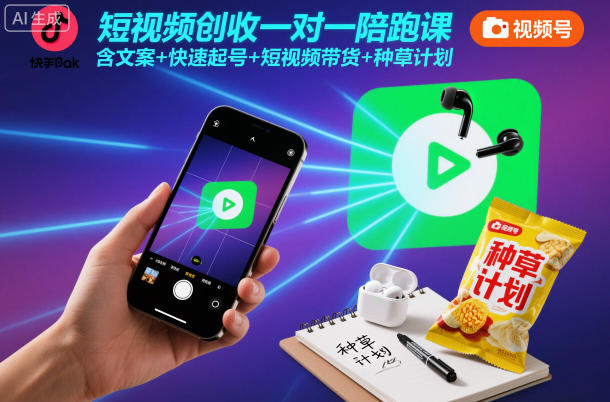 短视频创收一对一陪跑课，含文案+快速起号+短视频带货+种草计划-百盛轻创
