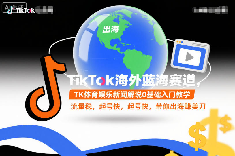 TikTok海外蓝海赛道，TK体育娱乐新闻解说0基础入门教学，流量稳，起号快，带你出海賺美刀-百盛轻创