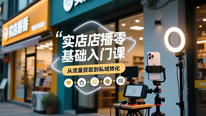 实体店播零基础入门课，实体店+短视频+直播+微信生态+私域社群，从流量获取到私域转化-百盛轻创