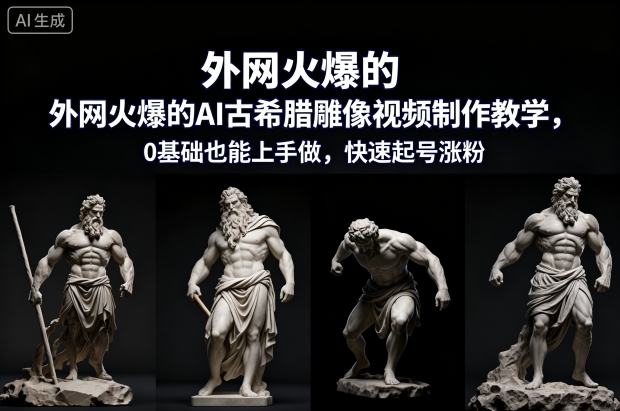 外网火爆的AI古希腊雕像视频制作教学，0基础也能上手做，快速起号涨粉-小艾项目网