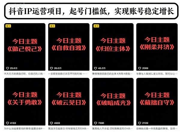 抖音IP运营项目，抖音今日主题玩法，起号门槛低，实现账号稳定增长-小艾项目网