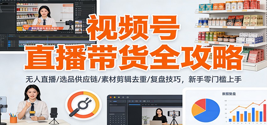 视频号直播带货全攻略：无人直播/选品供应链/素材剪辑去重/复盘技巧，零门槛上手-百盛轻创