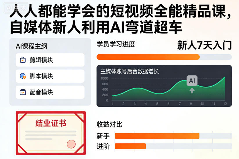 人人都能学会的短视频全能精品课，自媒体新人利用AI弯道超车-百盛轻创
