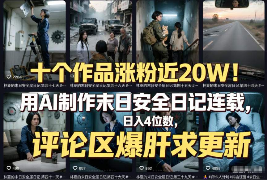 十个作品涨粉近20W！用AI制作末日安全日记连载，日入4位数，评论区爆肝求更新(附详细步骤)-百盛轻创