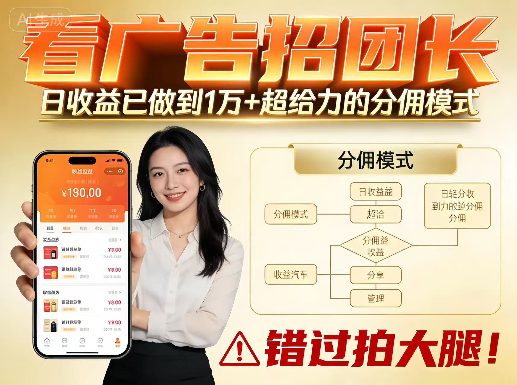 看广告招团长，团队收益已做到日入1万，分佣模式超给力，错过拍大腿-百盛轻创