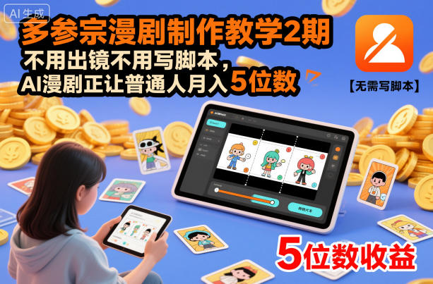 多参宗漫剧制作教学2期，不用出镜不用写脚本，AI漫剧正让普通人月入5位数(更新)-百盛轻创