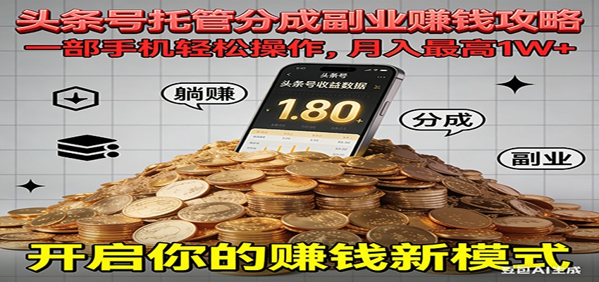 全程托管今日头条，一部手机就可以开干，最高躺赚1W+-百盛轻创