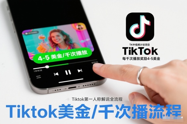 TK中视频计划项目，Tiktok第一人称解说流程，每干次播放奖励4-5美金-百盛轻创