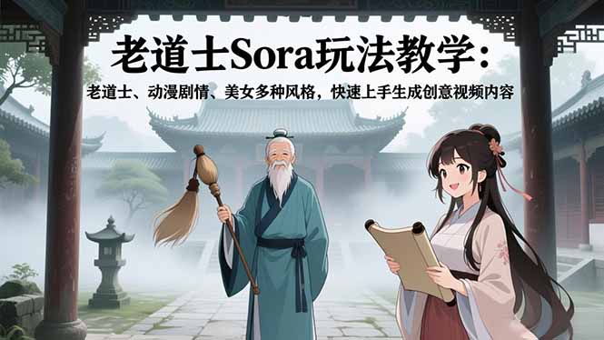 老道士Sora玩法教学：老道士、动漫剧情、美女多种风格，快速上手生成创意视频内容-小艾项目网