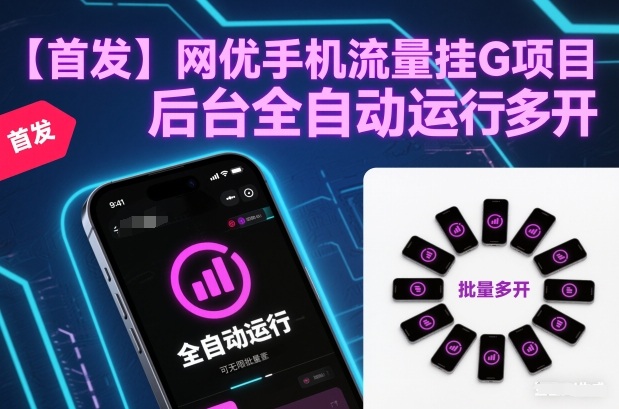 【首发】网优手机流量挂G项目，后台全自动运行，可无限批量多开【揭秘】-小艾项目网