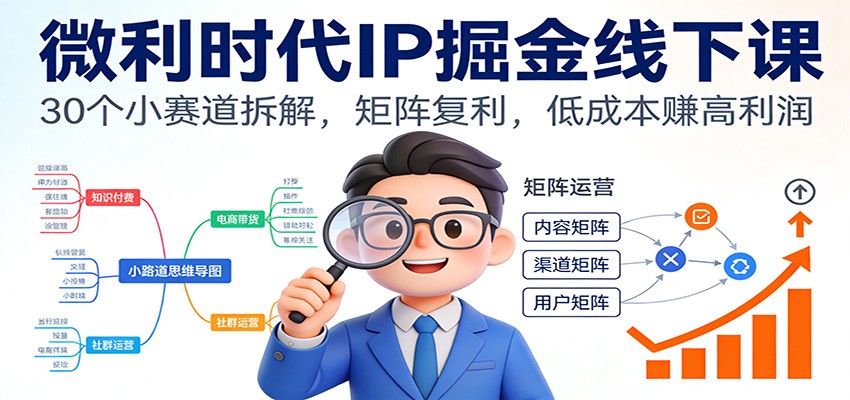 微利时代IP掘金线下课：30个小赛道拆解，矩阵复利，低成本赚高利润-百盛轻创