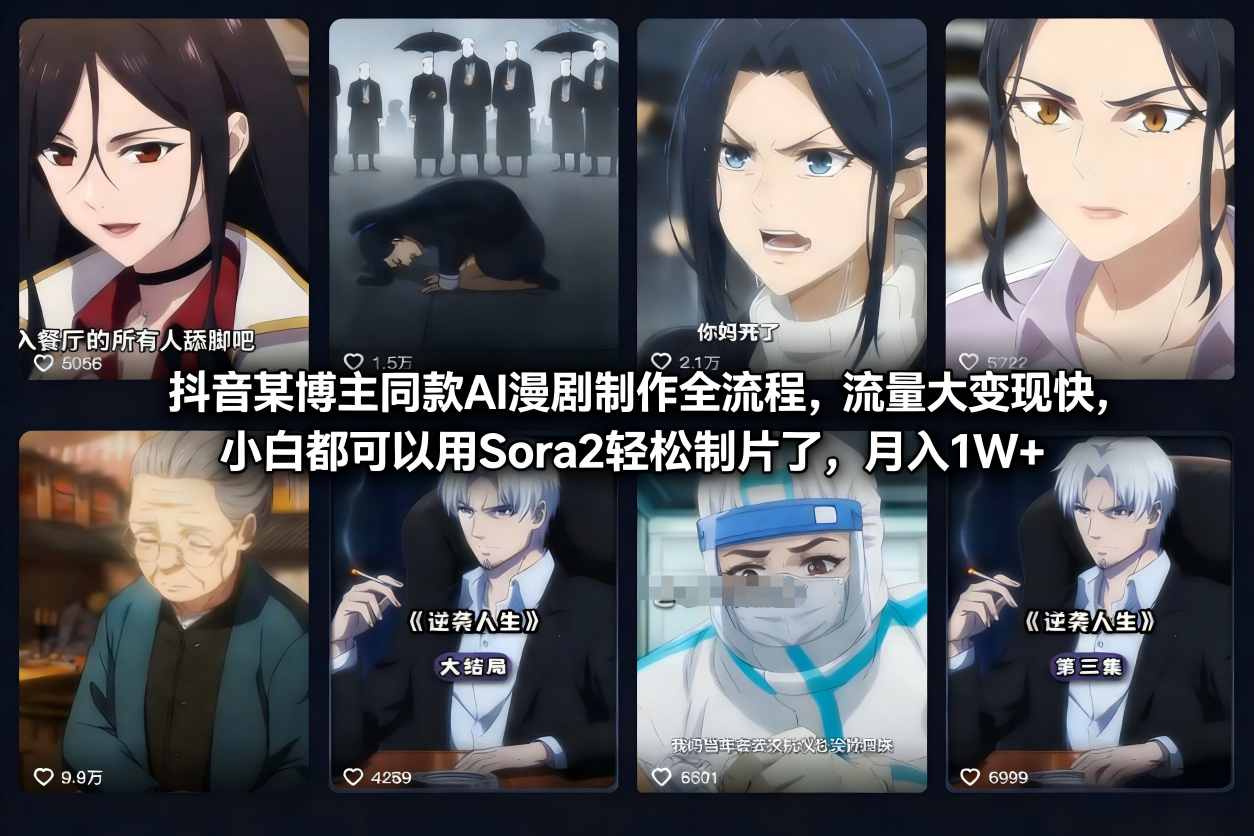 抖音某博主同款AI漫剧制作全流程，流量大变现快，小白都可以用Sora2轻松制片了，月入1W+-百盛轻创