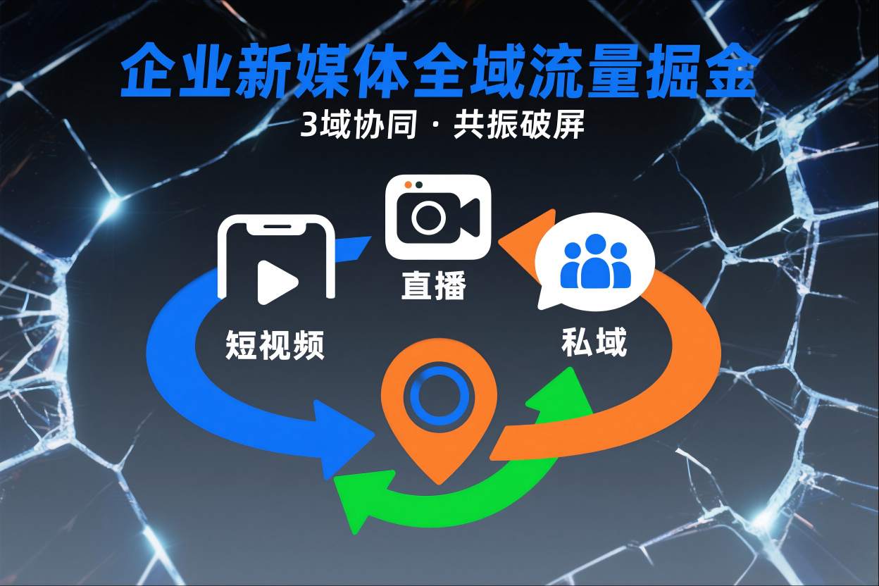 短视频全域商业模式，企业新媒体全域流量掘金，3域协同，共振破屏，短视频-直播-私域-地域-百盛轻创