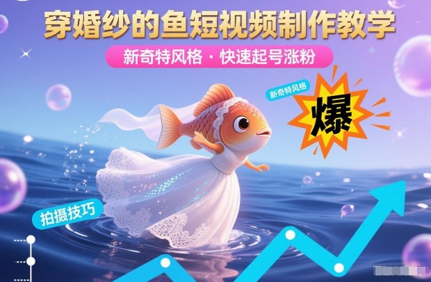 穿婚纱的鱼短视频制作教学，新奇特风格，快速起号涨粉-百盛轻创