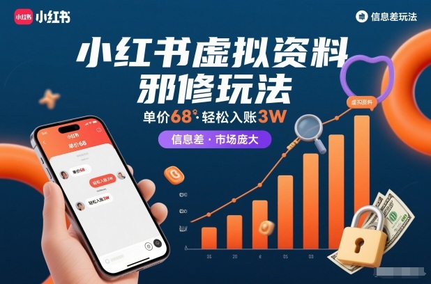 小红书虚拟资料邪修玩法，单价68，轻松入账3W，信息差玩法，市场庞大-百盛轻创