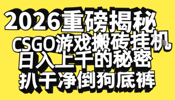 2026开年重磅解密，CSGO游戏搬砖挂G日入1k+的秘密，把倒狗的底裤扒干【揭秘】-百盛轻创