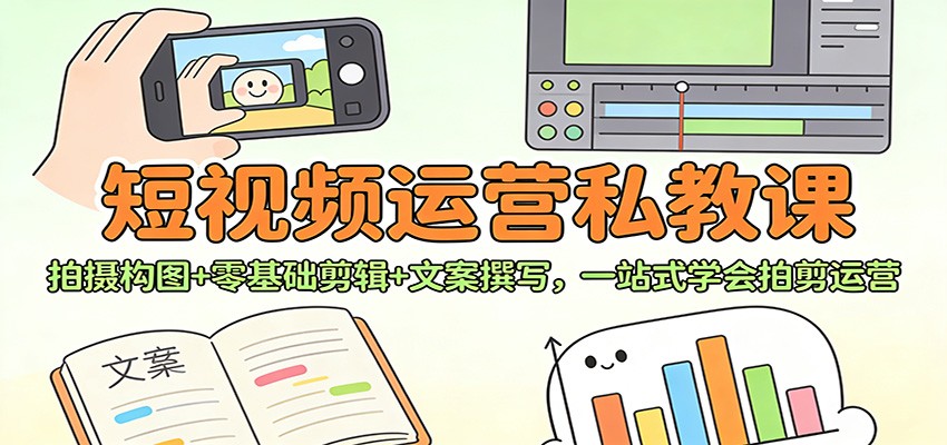 短视频运营私教课：拍摄构图+零基础剪辑 +文案撰写，一站式学会拍剪运营-百盛轻创
