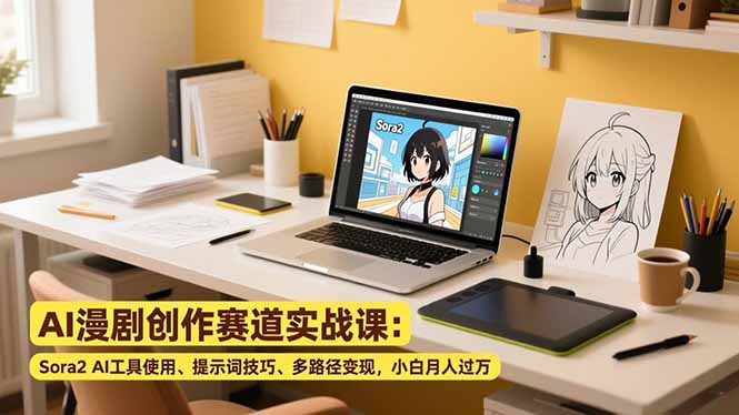 AI漫剧创作赛道实战课：Sora2 AI工具使用、提示词技巧、多路径变现，小白月入过万-百盛轻创