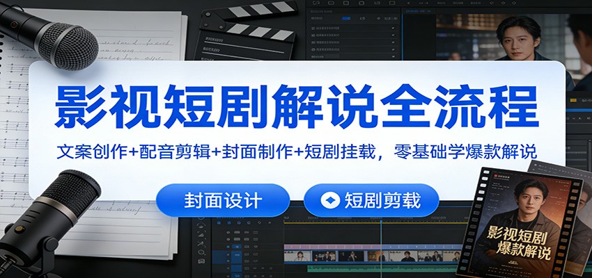 影视短剧解说全流程：文案创作+配音剪辑+封面制作+短剧挂载，零基础学爆款解说-百盛轻创