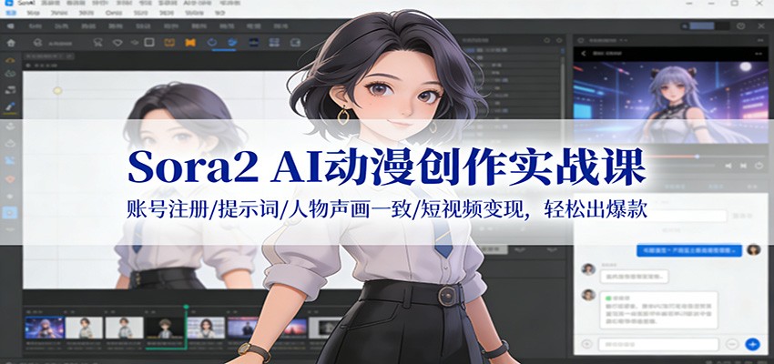 Sora2 AI动漫创作实战课：账号注册/提示词/人物声画一致/短视频变现，轻松出爆款-百盛轻创