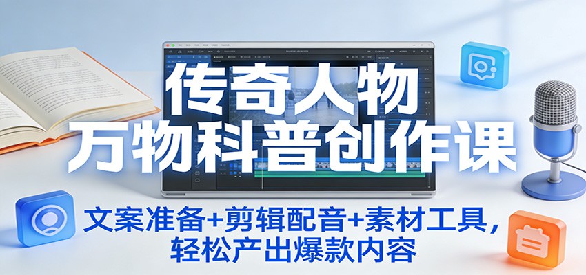 传奇人物万物科普创作课：文案准备+剪辑配音+素材工具，轻松产出爆款内容-小艾项目网