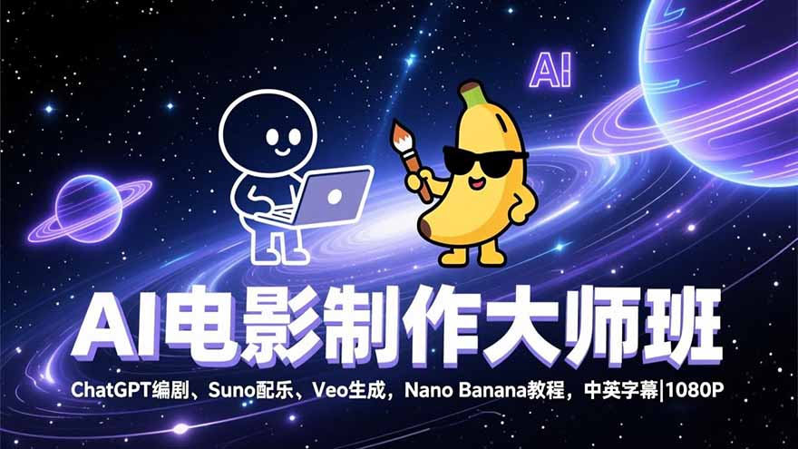 AI电影制作大师班：ChatGPT编剧、Suno配乐、Veo生成，Nano Banana教程，中英字幕|1080P-百盛轻创