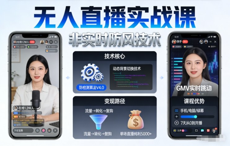 宝子哥无人直播实战课，非实时防风技术，聚焦抖音快手等平台直播带货，轻松开启直播变现之路(更新2026)-小艾项目网