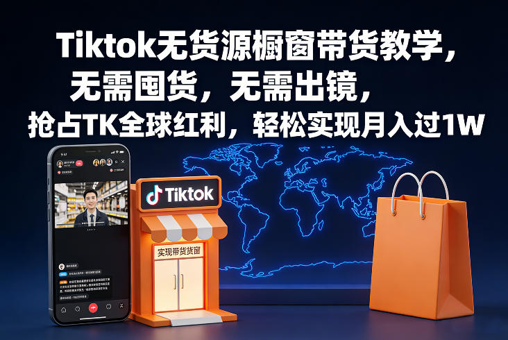 Tiktok无货源橱窗带货教学，无需囤货，无需出镜，抢占TK全球红利，轻松实现月入过1W-小艾项目网